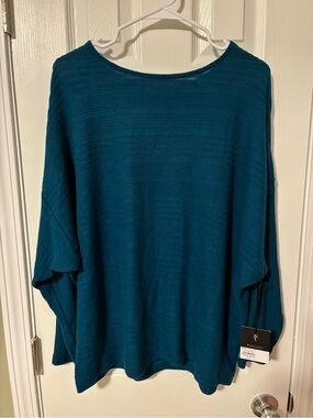 Simply Vera Vera Wang Teal Rib-Knit Dolman Sweater